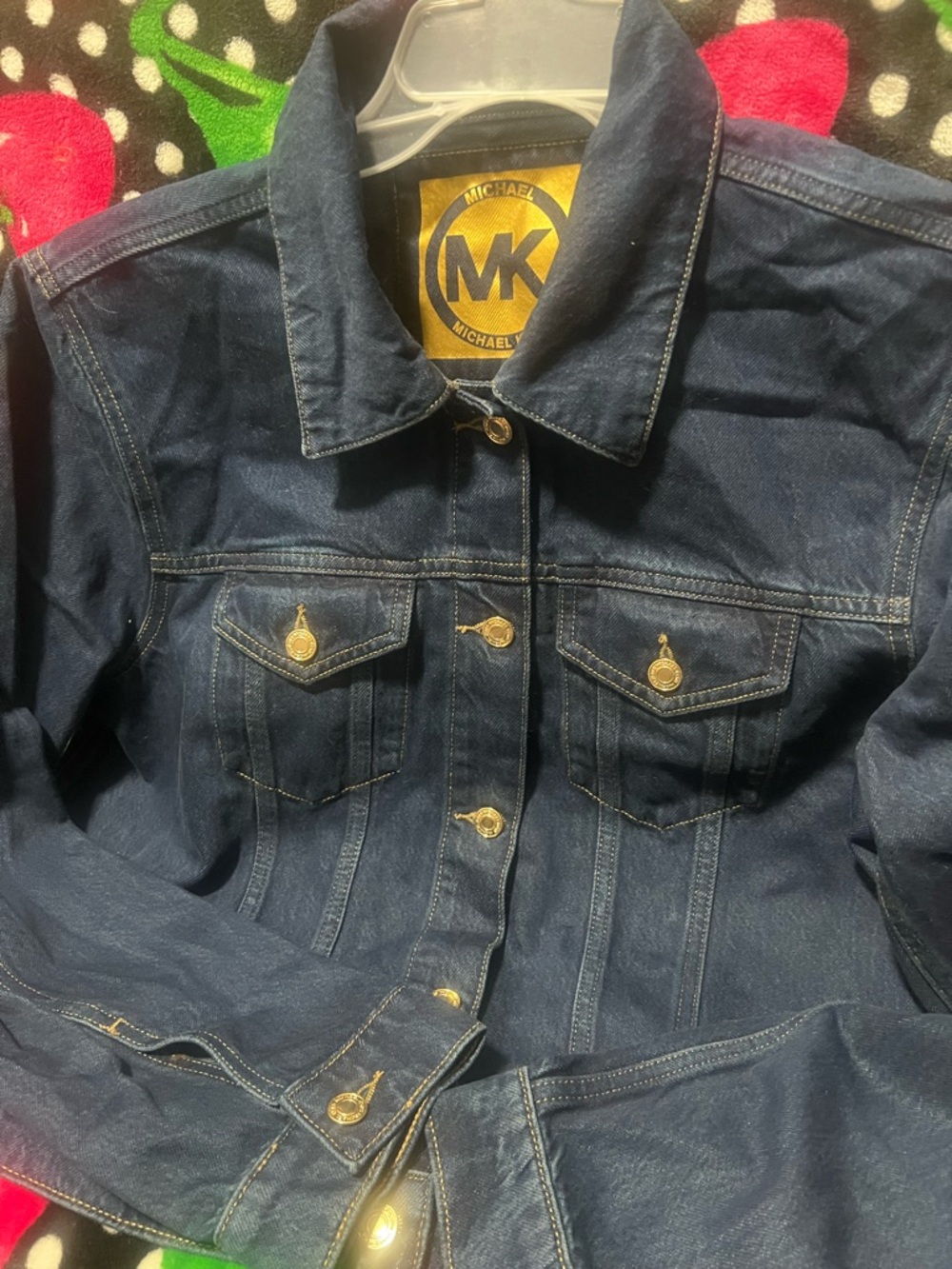 Michael Kors Navy Blue Denim Jacket with Gold Buttons